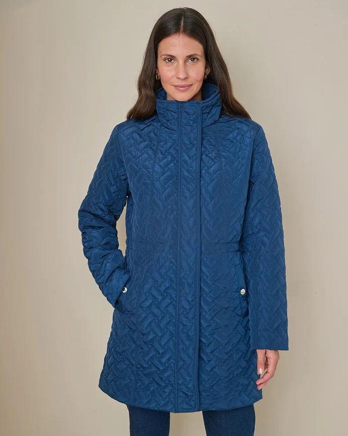 Ursula Quilted Showerproof 3/4 Length Coat - Navy