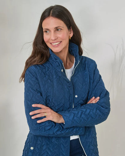 Ursula Quilted Showerproof 3/4 Length Coat - Navy