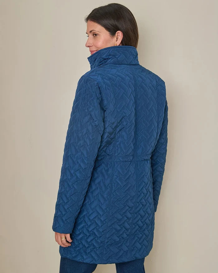 Ursula Quilted Showerproof 3/4 Length Coat - Navy