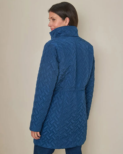 Ursula Quilted Showerproof 3/4 Length Coat - Navy