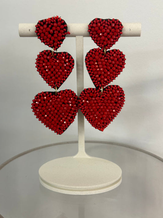 Valentines Earrings Beaded Hearts 3006