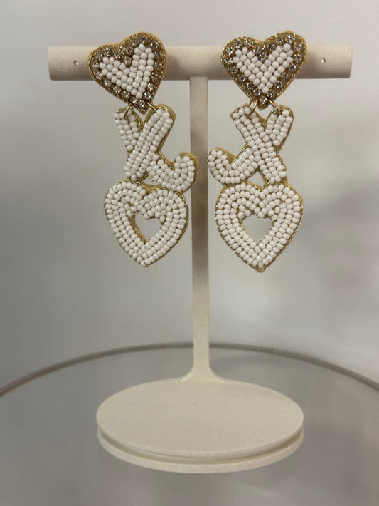 Valentines Earrings Beaded XO 3005 - White