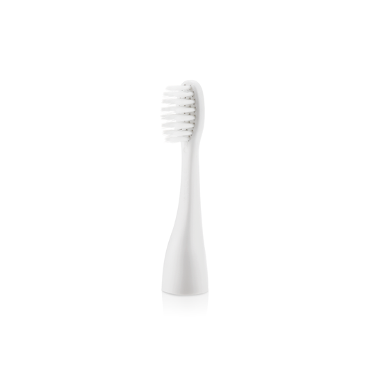 Nuby Vibrating Toothbrush Replacement Heads (4 pack) with soft bristles, ideal for baby dental hygiene, are shown standing upright on a white background.