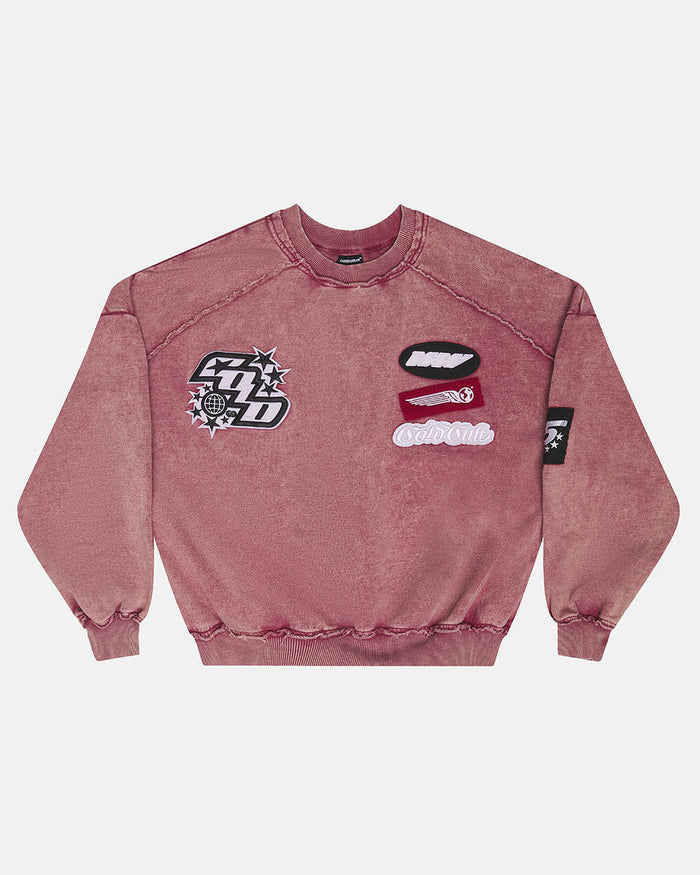 WALKER CREWNECK BURGUNDY - washed burgundy crewneck sweatshirt, front view - Cold Culture