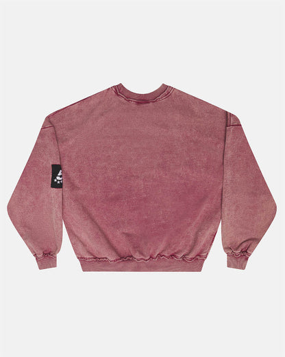 WALKER CREWNECK BURGUNDY - washed burgundy crewneck sweatshirt, back view - Cold Culture