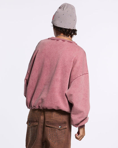 WALKER CREWNECK BURGUNDY - washed burgundy crewneck sweatshirt, back view on male model - Cold Culture #man