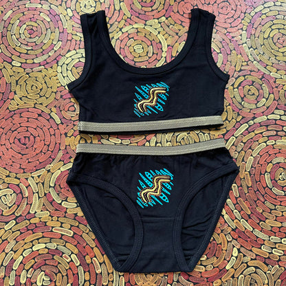 'Water' | Girl Crop & Brief Set | Black