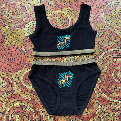 'Water' | Girl Crop & Brief Set | Black