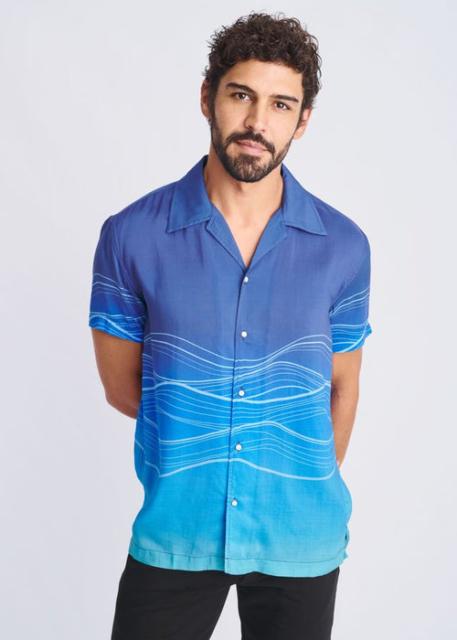 WAVES BORDER PRINT S/S MODAL SHIRT