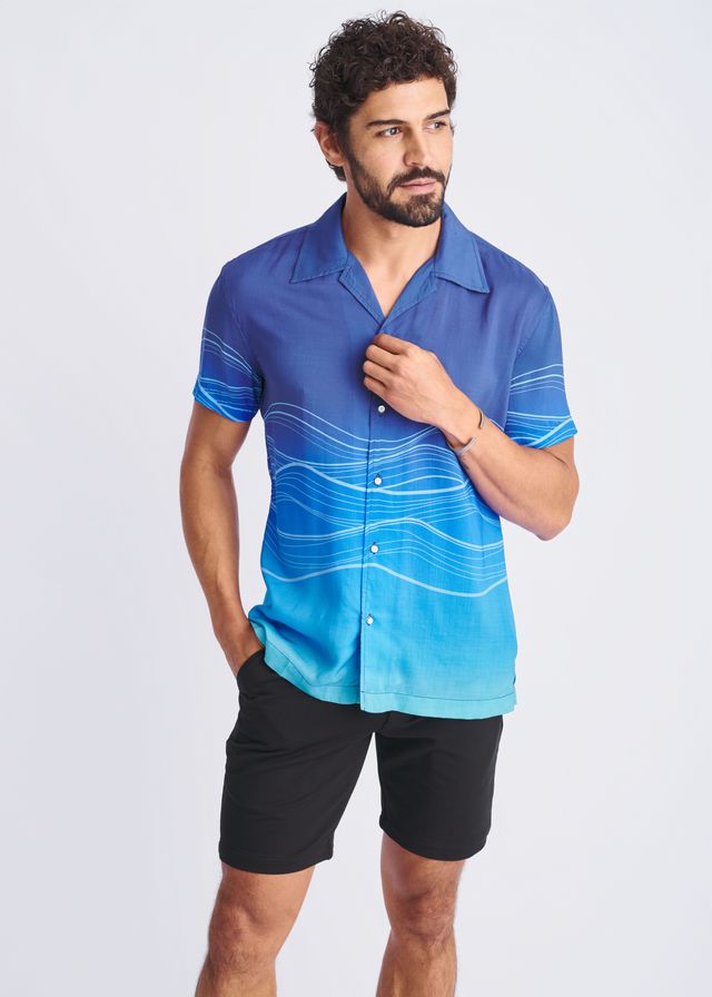 WAVES BORDER PRINT S/S MODAL SHIRT