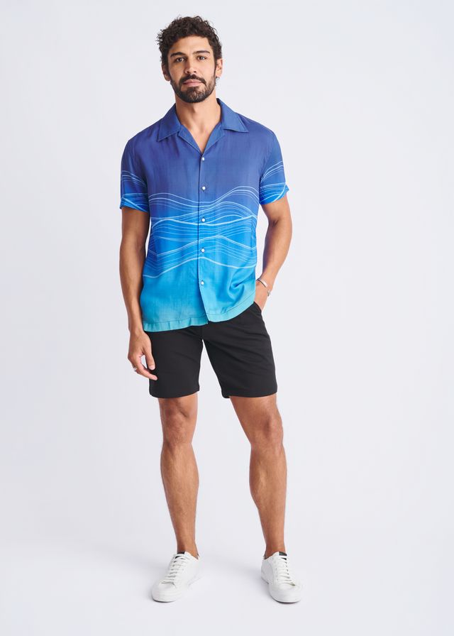 WAVES BORDER PRINT S/S MODAL SHIRT
