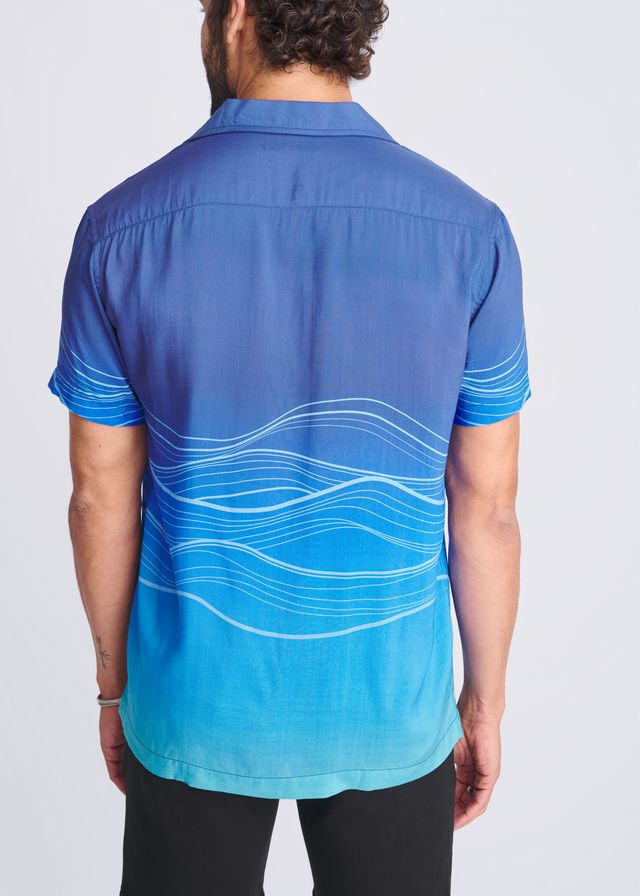WAVES BORDER PRINT S/S MODAL SHIRT