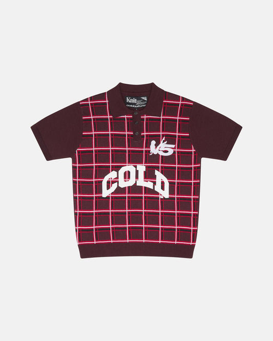WINNERS V5 POLO RED TARTAN - red tartan knitted polo, front view - Cold Culture