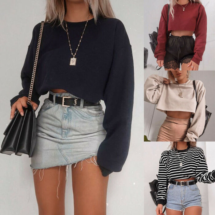 Women’s Long Sleeve Crop Top red slim cut minimal styling indoor studio
