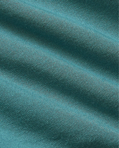 Womens Stormcloud Slouch Pullover Crew, teal-green knit fabric, close-up stitch.