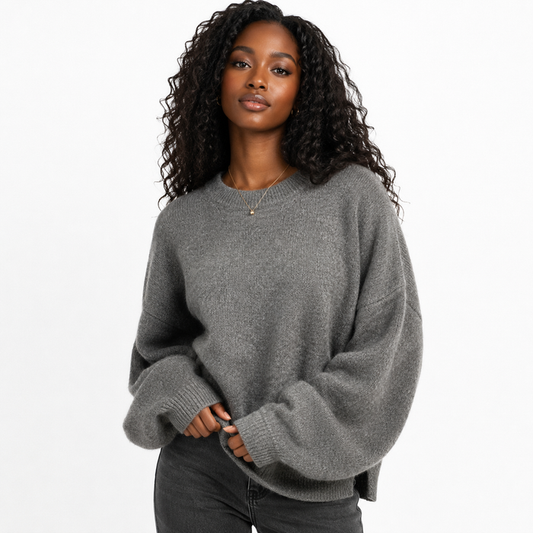 Wool Crew Neck Sweater for Women Chic Loose Lantern Fit