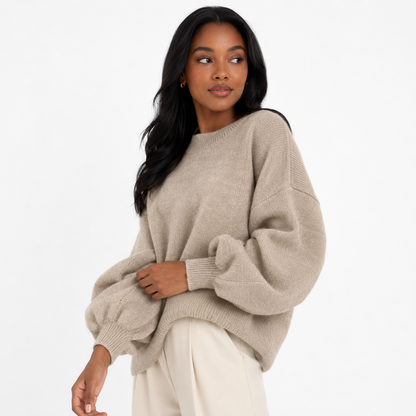 Wool Crew Neck Sweater for Women Chic Loose Lantern Fit