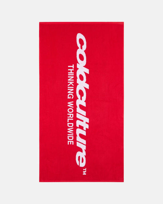 WORLDWIDE TOWEL VIVID RED AND WHITE - red and white beach towel, front view - Cold Culture