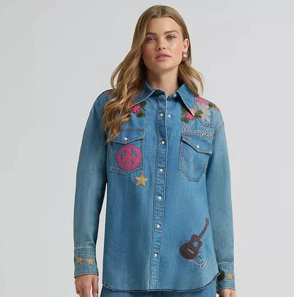 Wrangler X Lainey Wilson Embroidered Denim Shirt at Bourbon Cowgirl