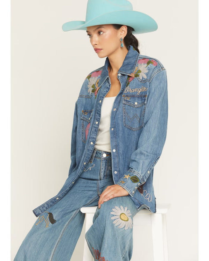 Wrangler X Lainey Wilson Embroidered Denim Shirt at Bourbon Cowgirl