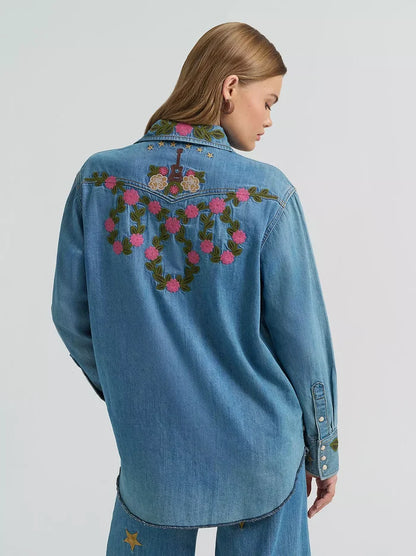 Wrangler X Lainey Wilson Embroidered Denim Shirt at Bourbon Cowgirl