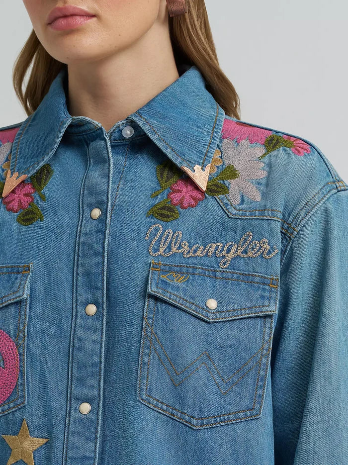 Wrangler X Lainey Wilson Embroidered Denim Shirt at Bourbon Cowgirl