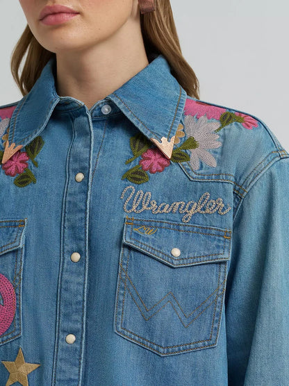 Wrangler X Lainey Wilson Embroidered Denim Shirt at Bourbon Cowgirl