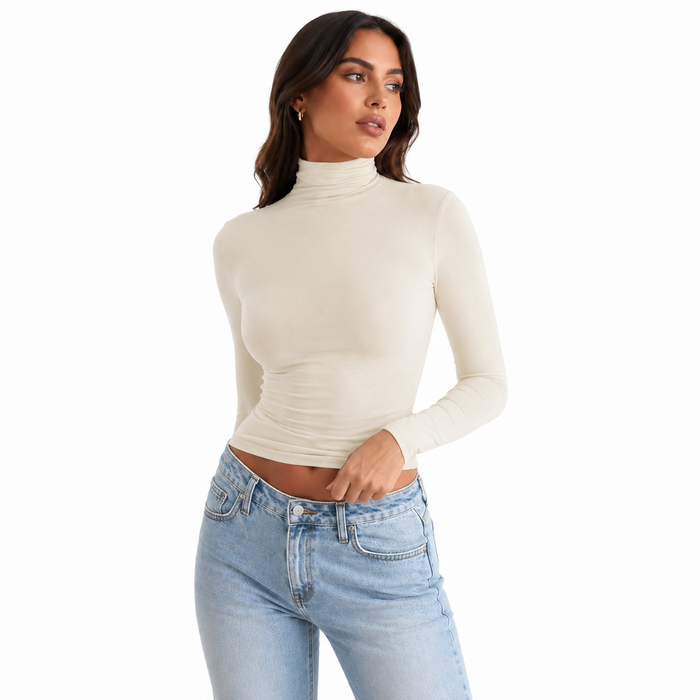 Women long sleeve tight top with soft knit texture and body-hugging fit