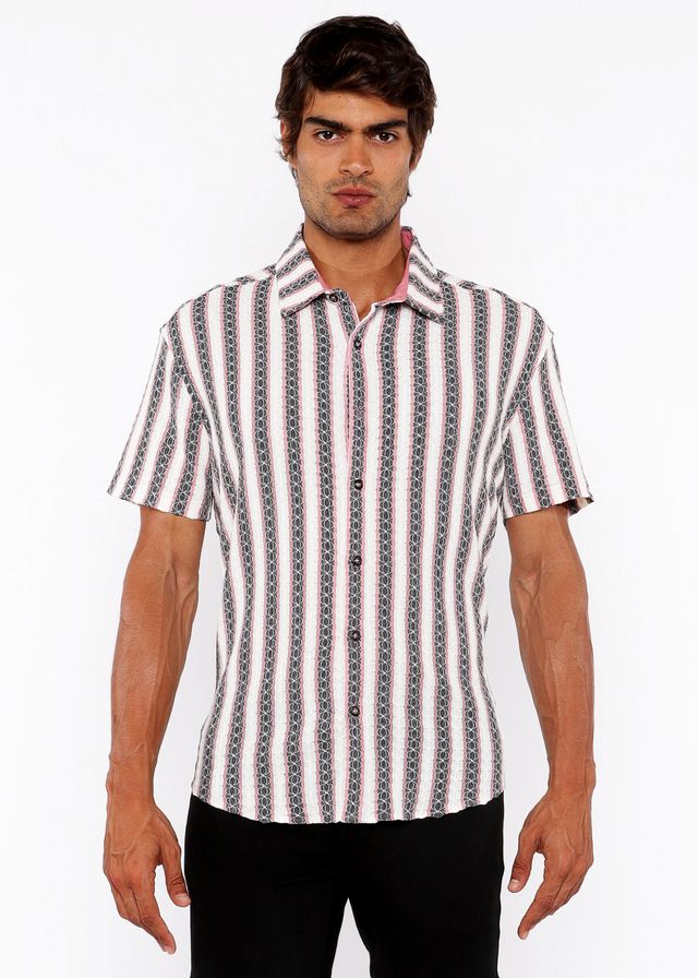 ZIGZAG STRIPE OPEN STRETCH KNIT SHIRT