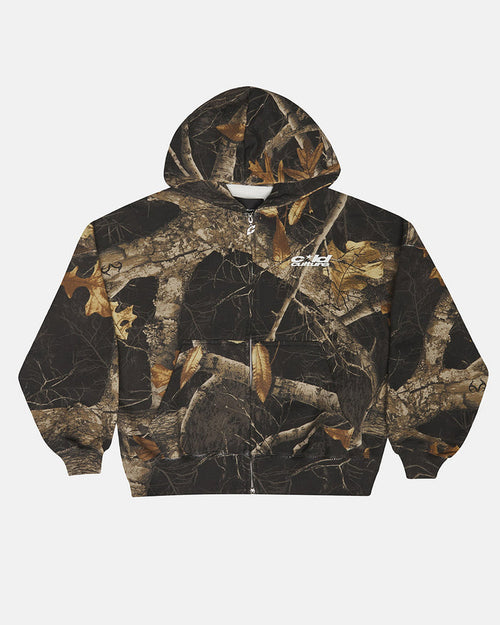 ZIP HOODIE REALTREE BLACK - black camo zip-up hoodie, front view - Cold Culture